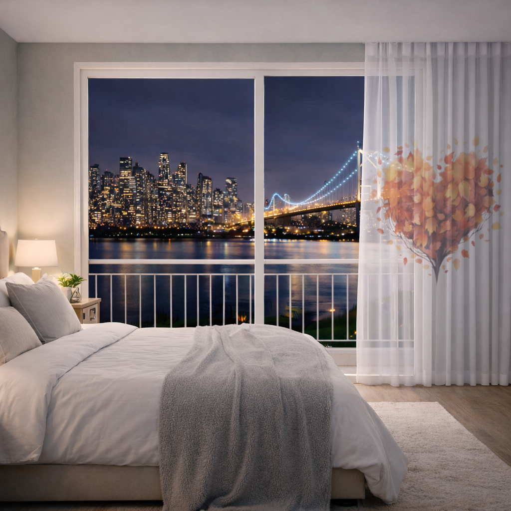 Autumn Leaf Heart Sheer Curtain