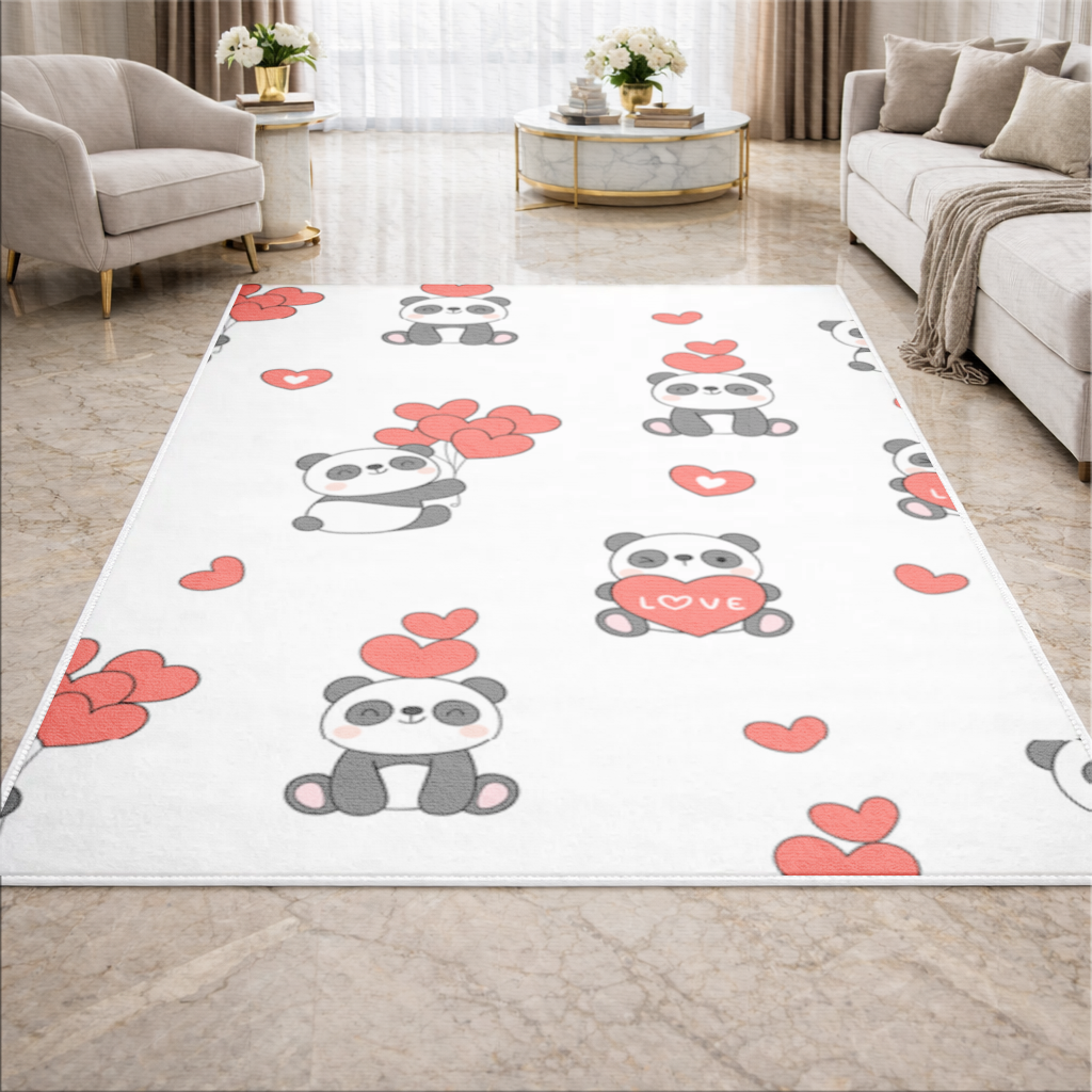 Cute Panda Valentines Day Love Heart Pattern Design Living room carpet