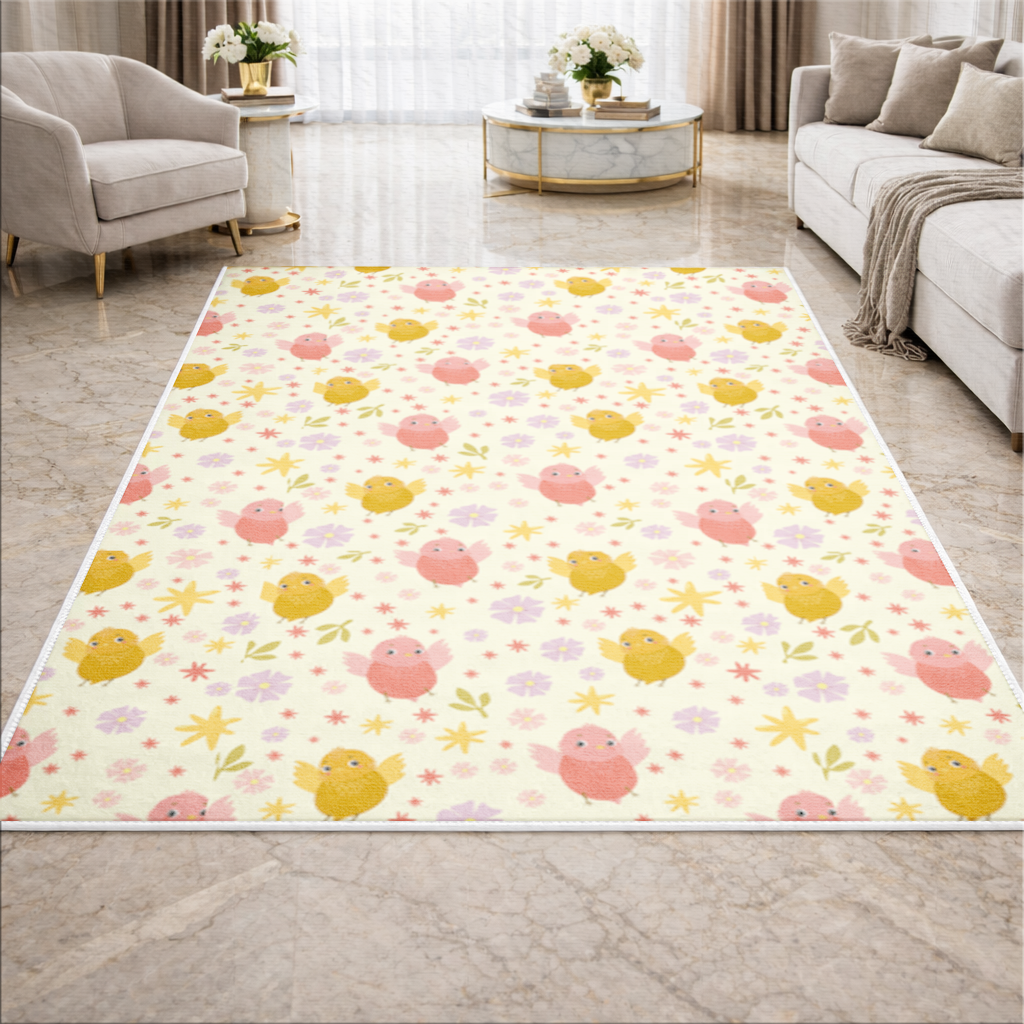 Cute Birds and Floral Pastel Spring Pattern Illustration Living room carpet