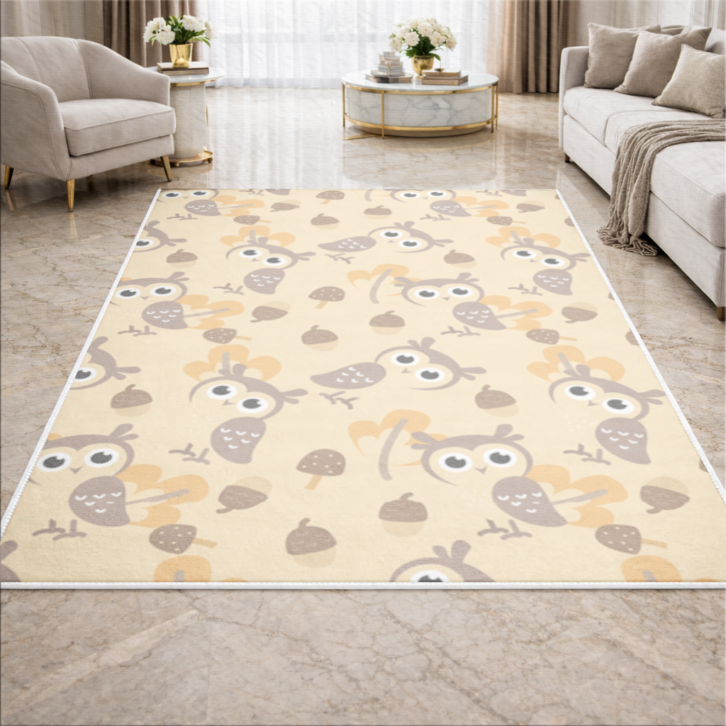 Cute Owl and Acorn Autumn Seamless Pattern Living room carpet