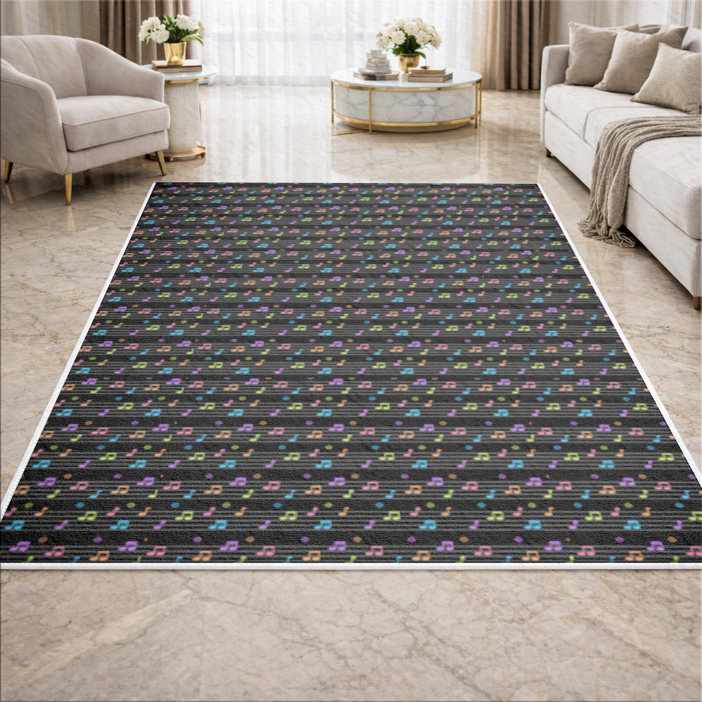Vibrant Neon Music Notes and Rhythm Seamless Pattern Living room carpet