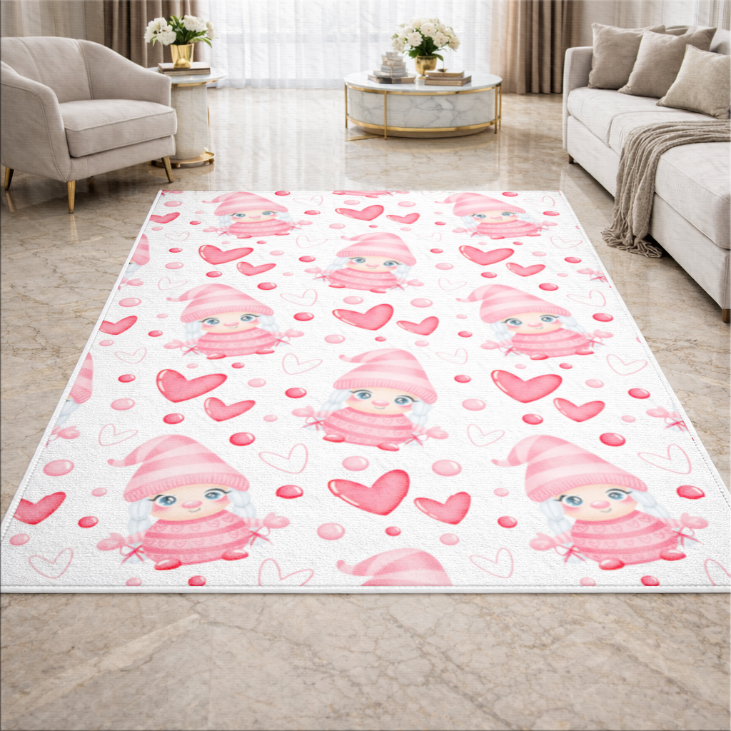 Cute Pink Baby Girl Valentines Day Heart Pattern Design Living room carpet