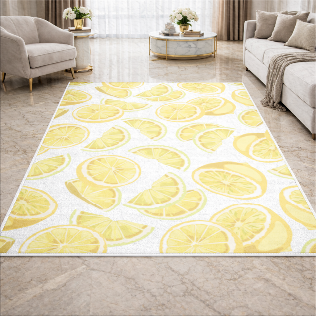 Taze Limon Dilimli Canlı Yaz Deseni Salon Halısı