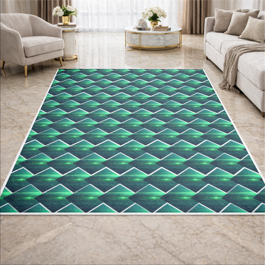 Green bright strips on black background. Living room carpet