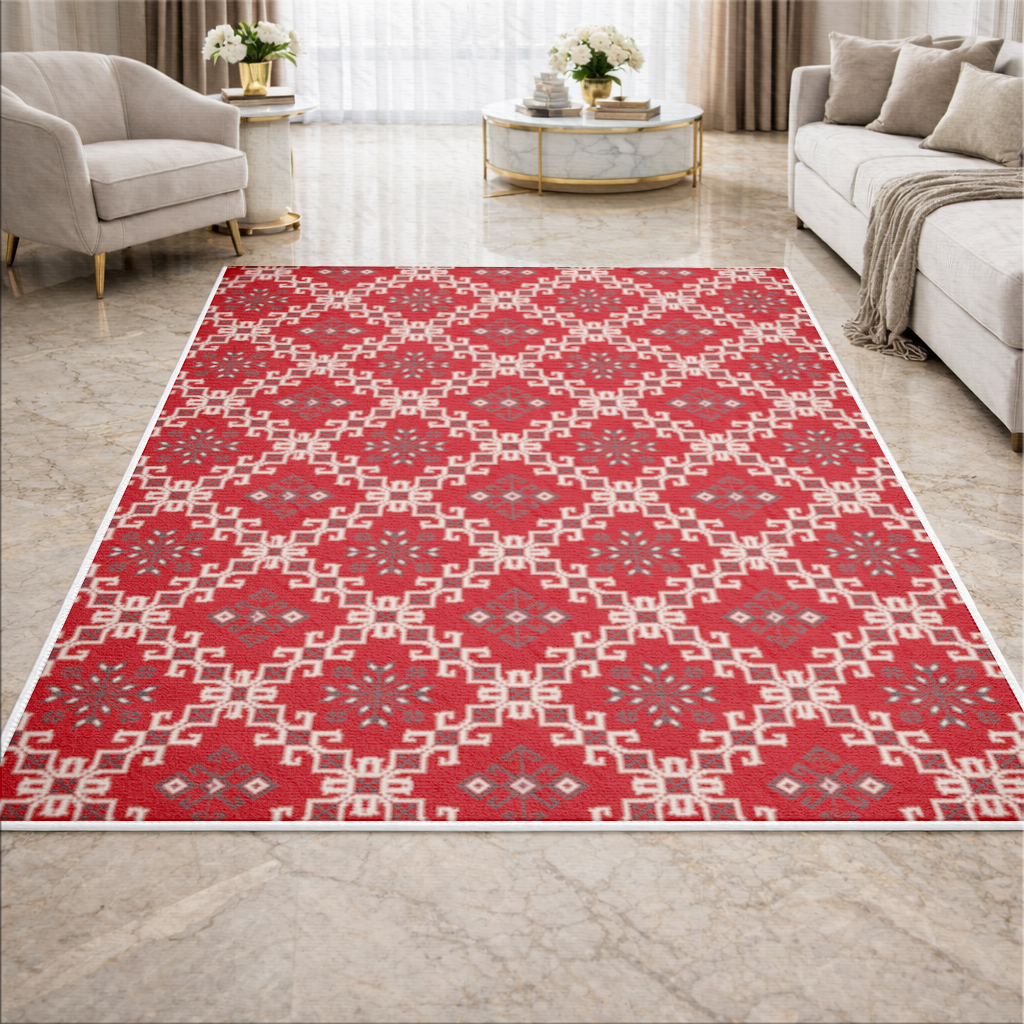 Red Ethnic Embroidery Pattern Living room carpet