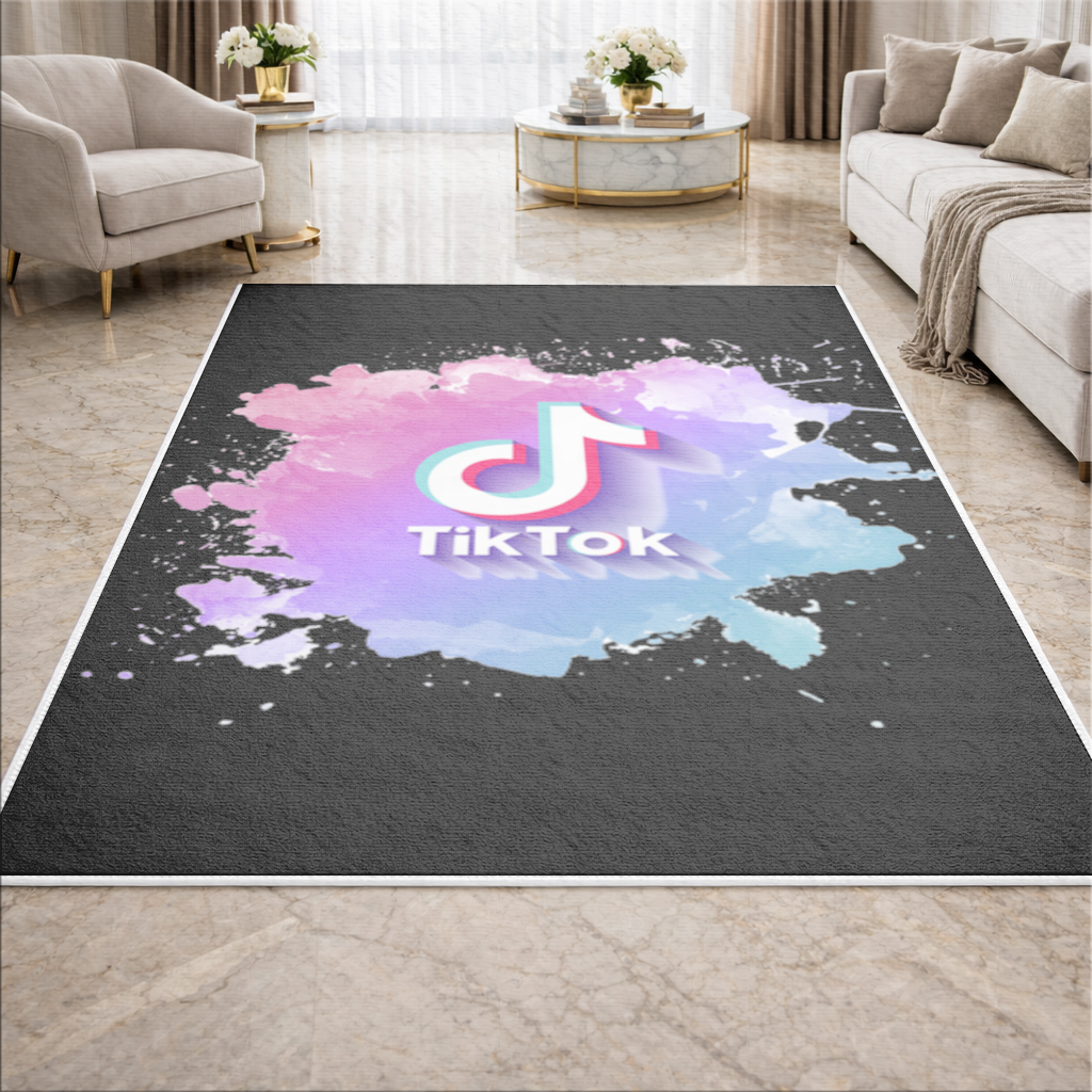 TikTok Logo with Watercolor Effect Living room carpet