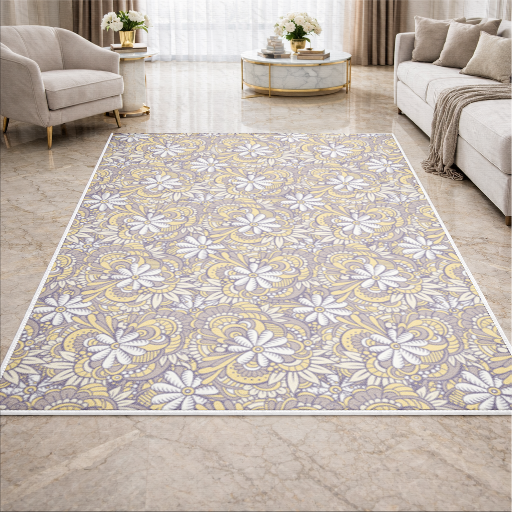 Retro Floral Doodle and Mandala Pattern Living room carpet