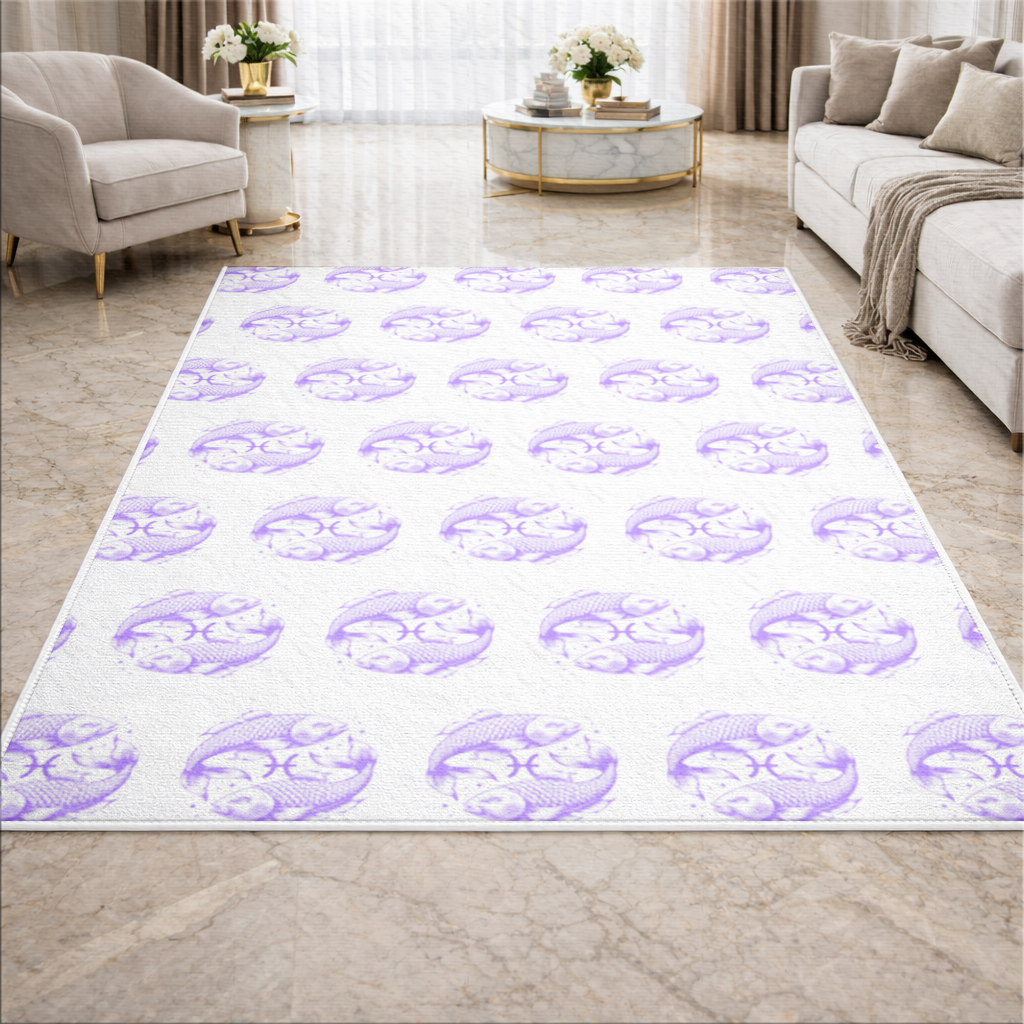 Pisces Zodiac Symbol with Purple Fish Art Living room carpet