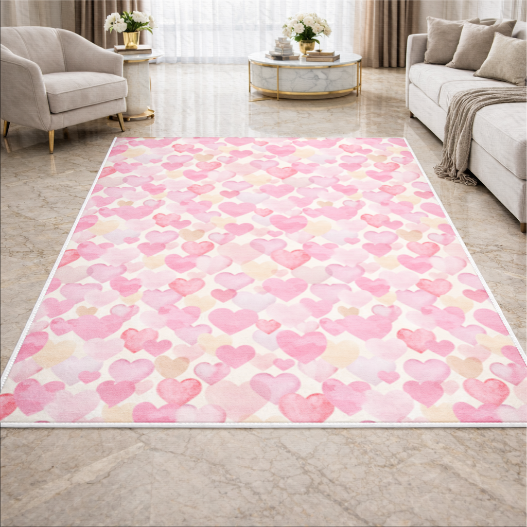 Sulu Boya Pembe Kalpler Salon Halısı