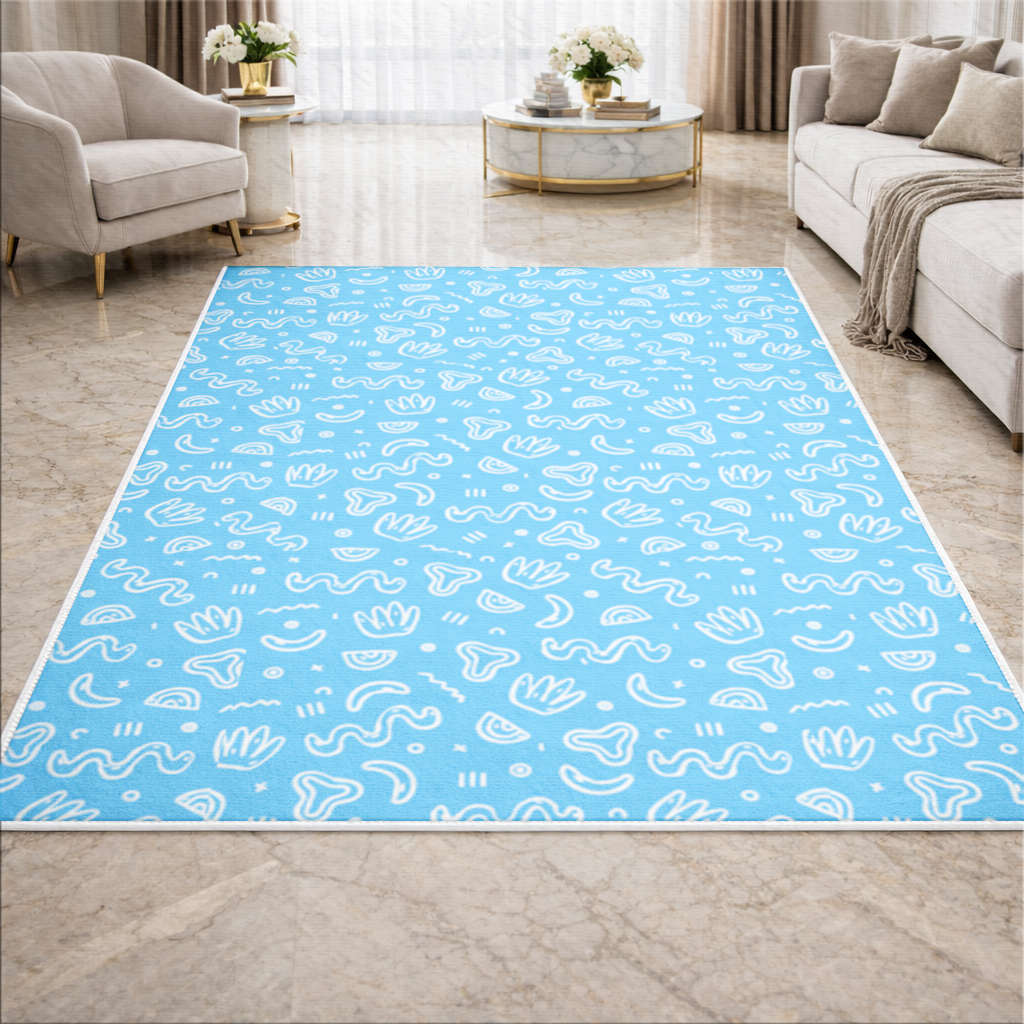 Blue Abstract Doodle Living room carpet
