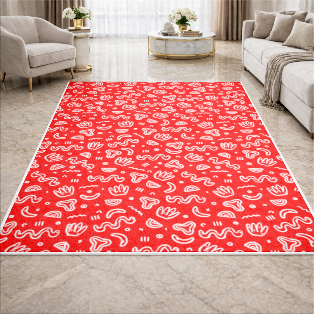 Red Abstract Doodle Living room carpet