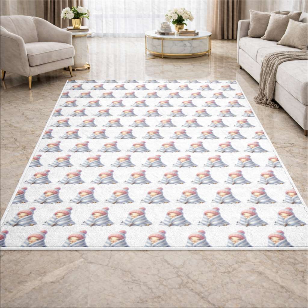 Kawaii Baby Bee in Pink Beanie Living room carpet