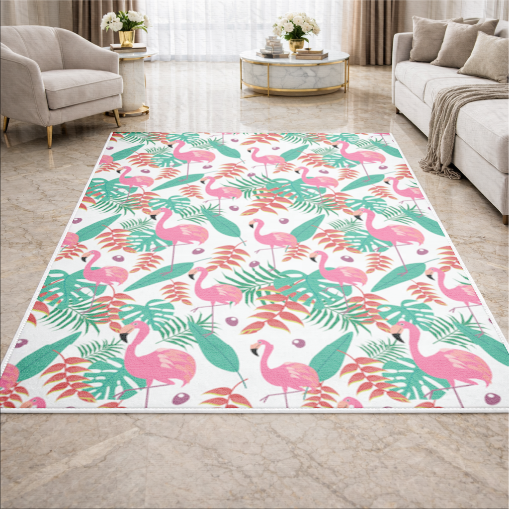 Pink Flamingo Tropical Leaves Living room carpet