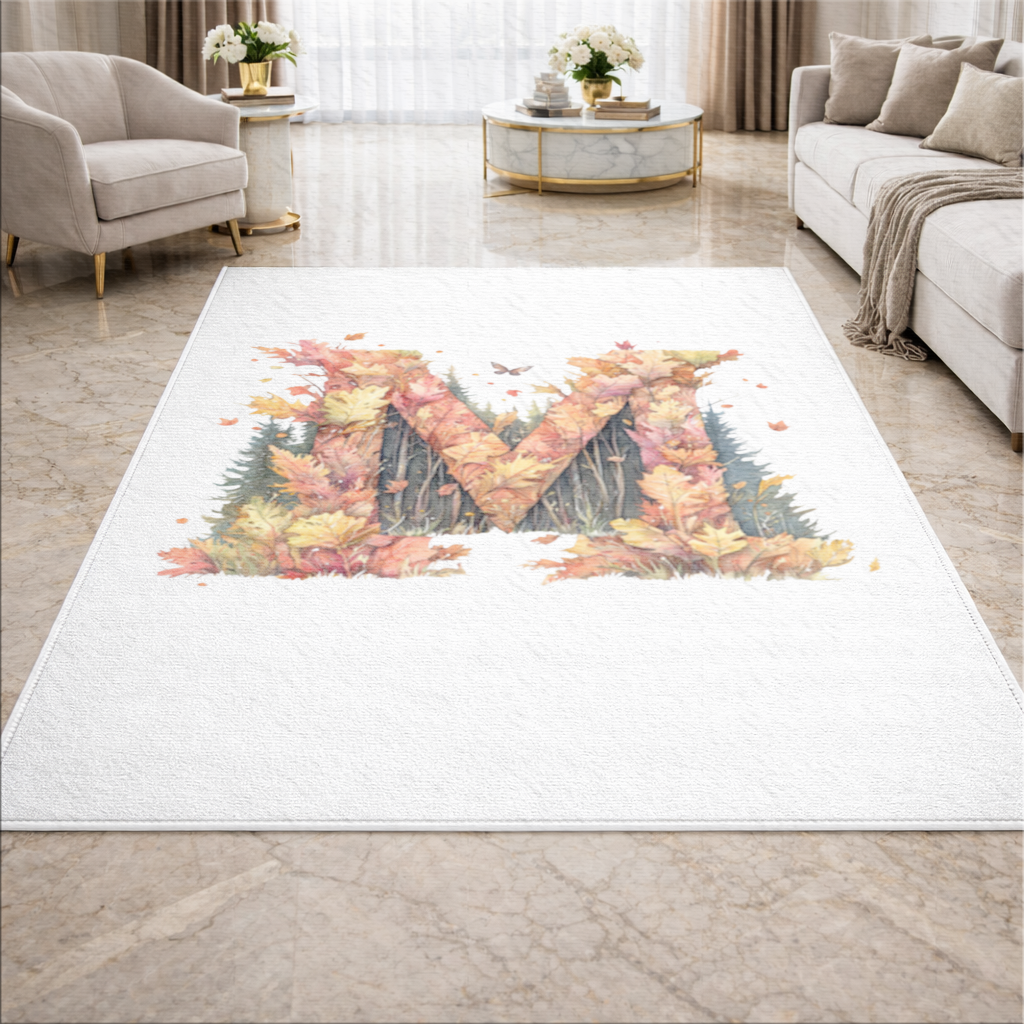 Autumn Letter M With Fall Leaves Living room carpet