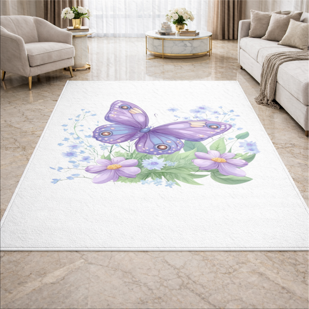 Cottagecore Purple Butterfly Floral Living room carpet