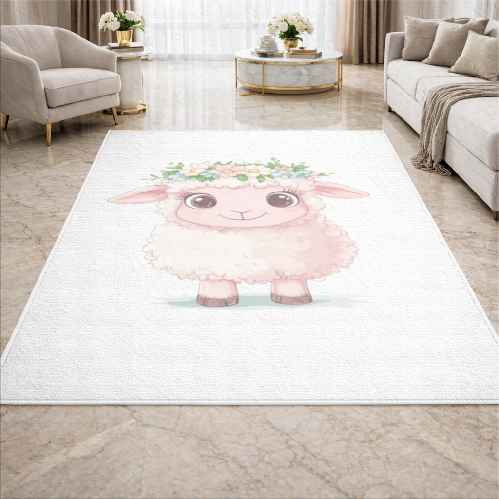 Kawaii Flower Crown Pink Lamb Living room carpet