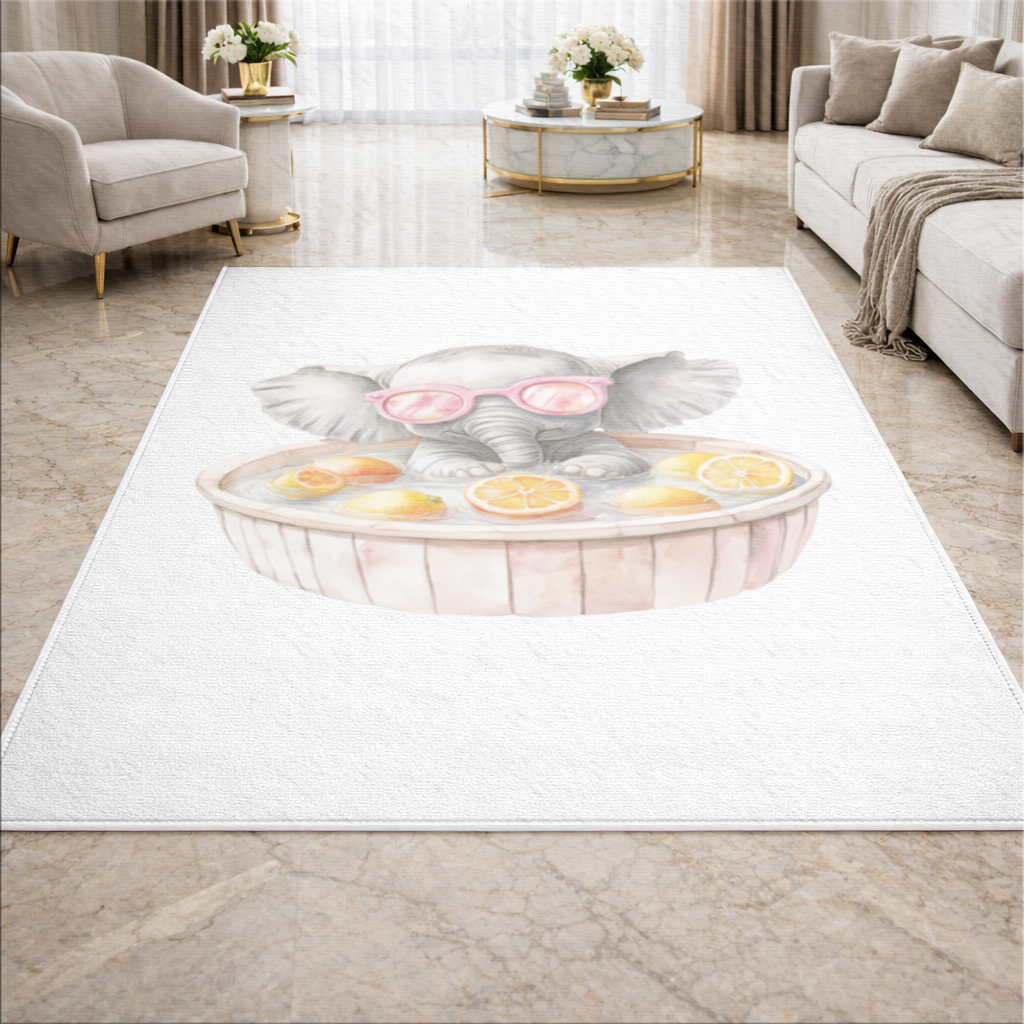 Baby Elephant in Pink Sunglasses Citrus Bath Living room carpet