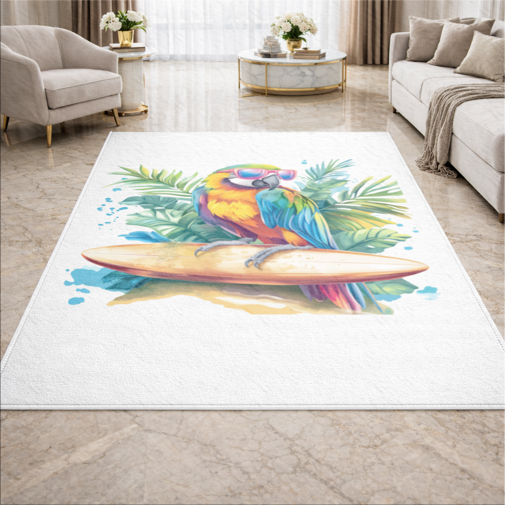 Surfing Parrot with Pink Sunglasses Living room carpet
