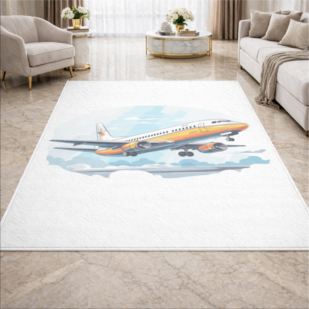 Retro Orange Commercial Airplane Living room carpet