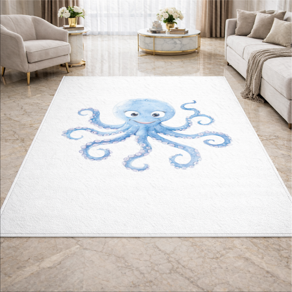 Cute Blue Watercolor Octopus Living room carpet