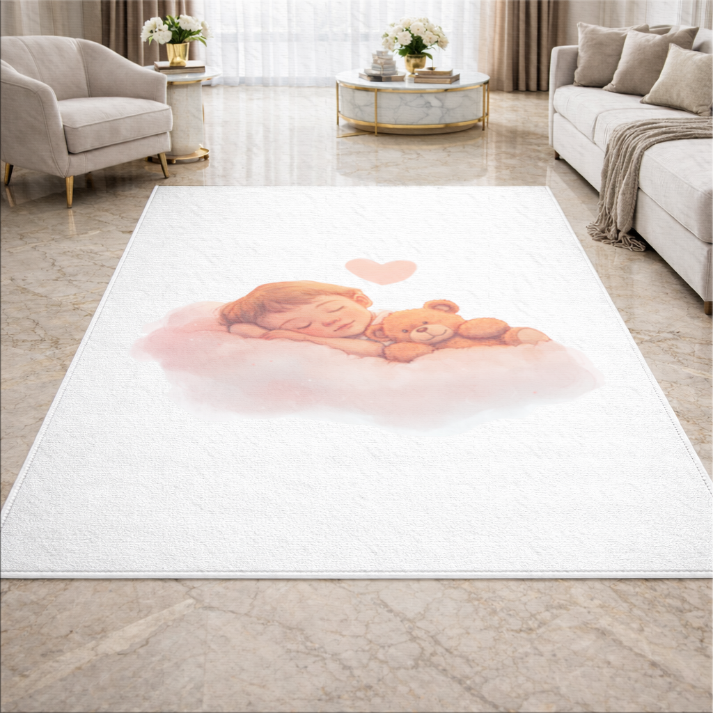 Sleeping Baby on Cloud with Teddy Bear Living room carpet