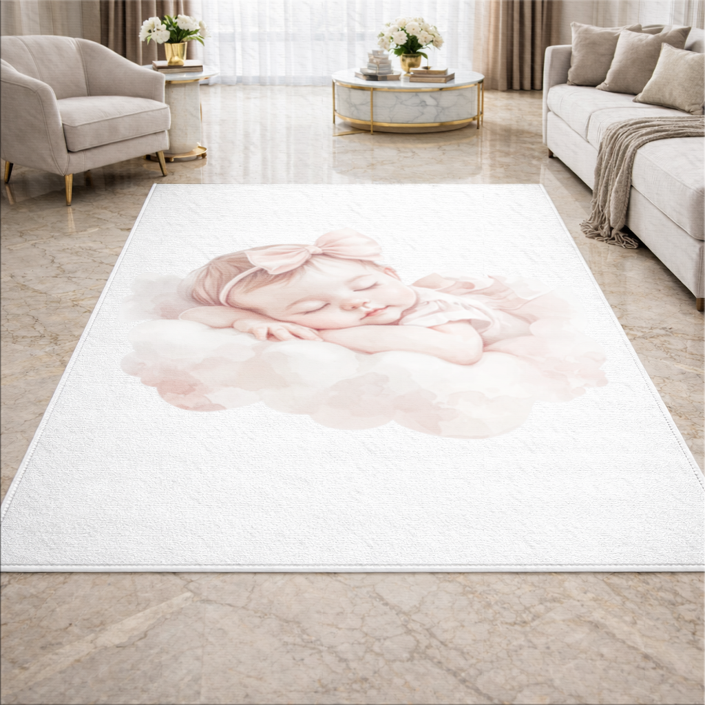 Sleeping Baby Girl with Pink Bow Living room carpet