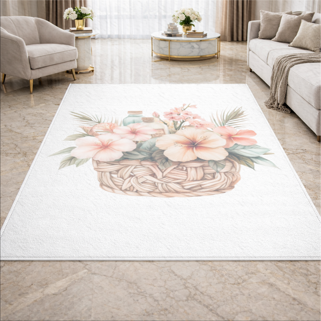 Tropical Hibiscus Flower Woven Basket Living room carpet