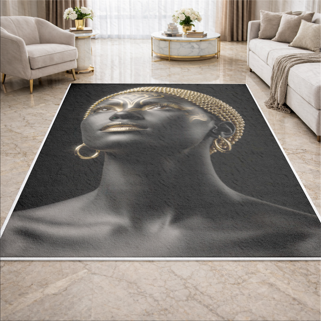 Gold Afrofuturistic Black Woman Living room carpet