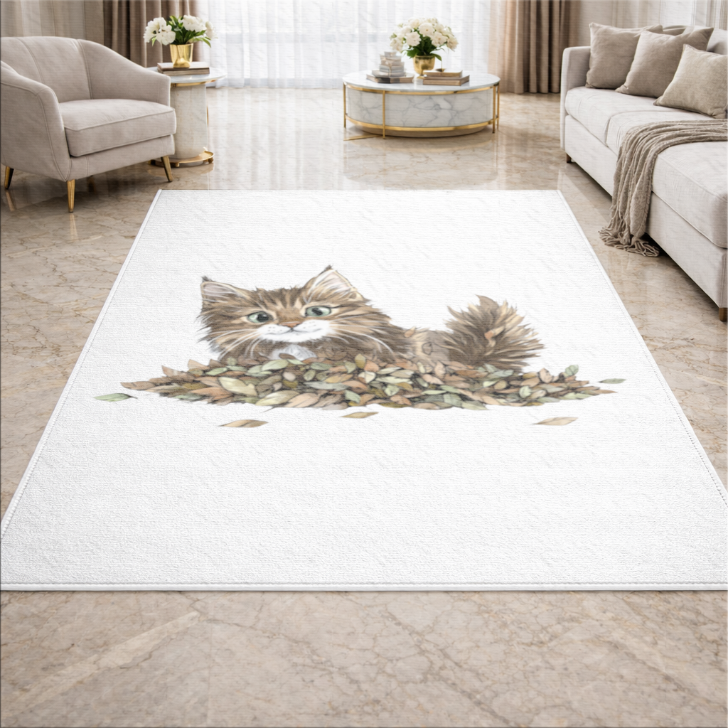 Cute Fluffy Kitten in Autumn Leaves Living room carpet