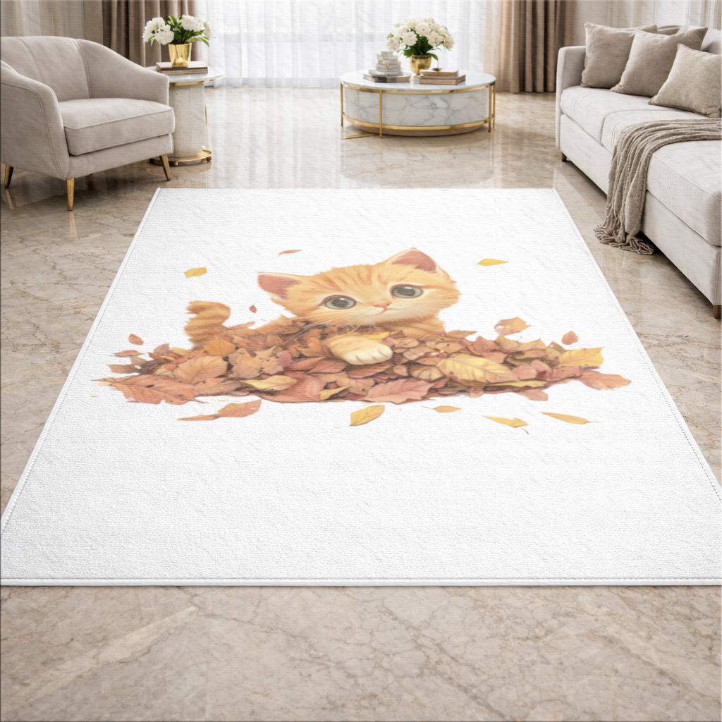 Ginger Kitten in Autumn Leaves Living room carpet