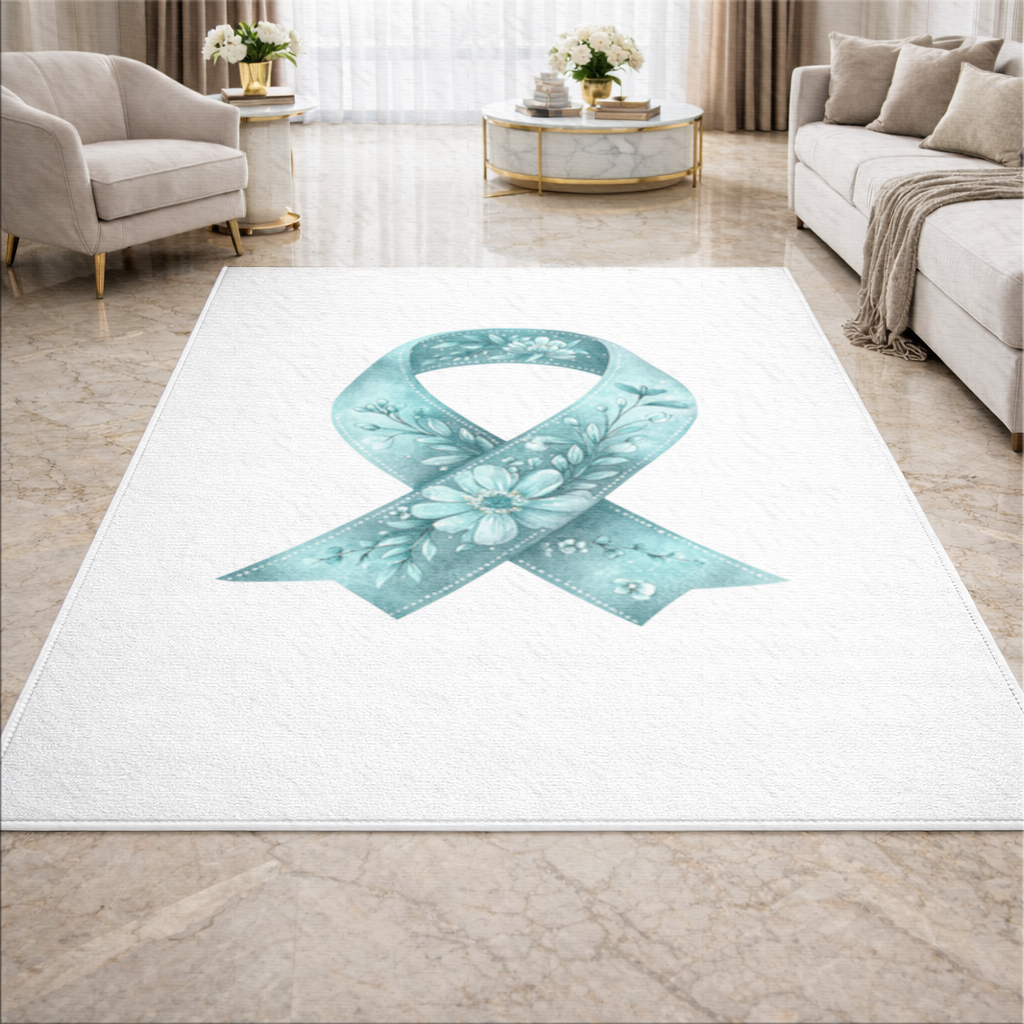 Floral Teal Awareness Ribbon Living room carpet