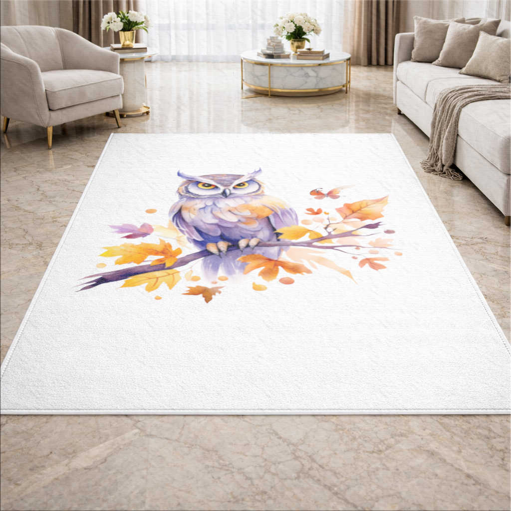 Suluboya Sonbahar Baykuşu ve Kelebek Salon Halısı