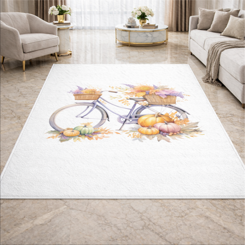 Lavender Autumn Bicycle with Pumpkins Living room carpet