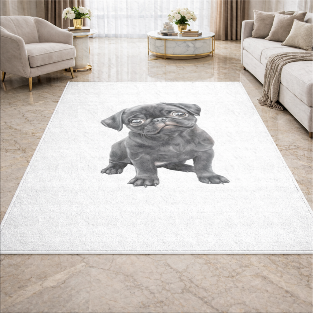 Innocent Black Pug Puppy Living room carpet