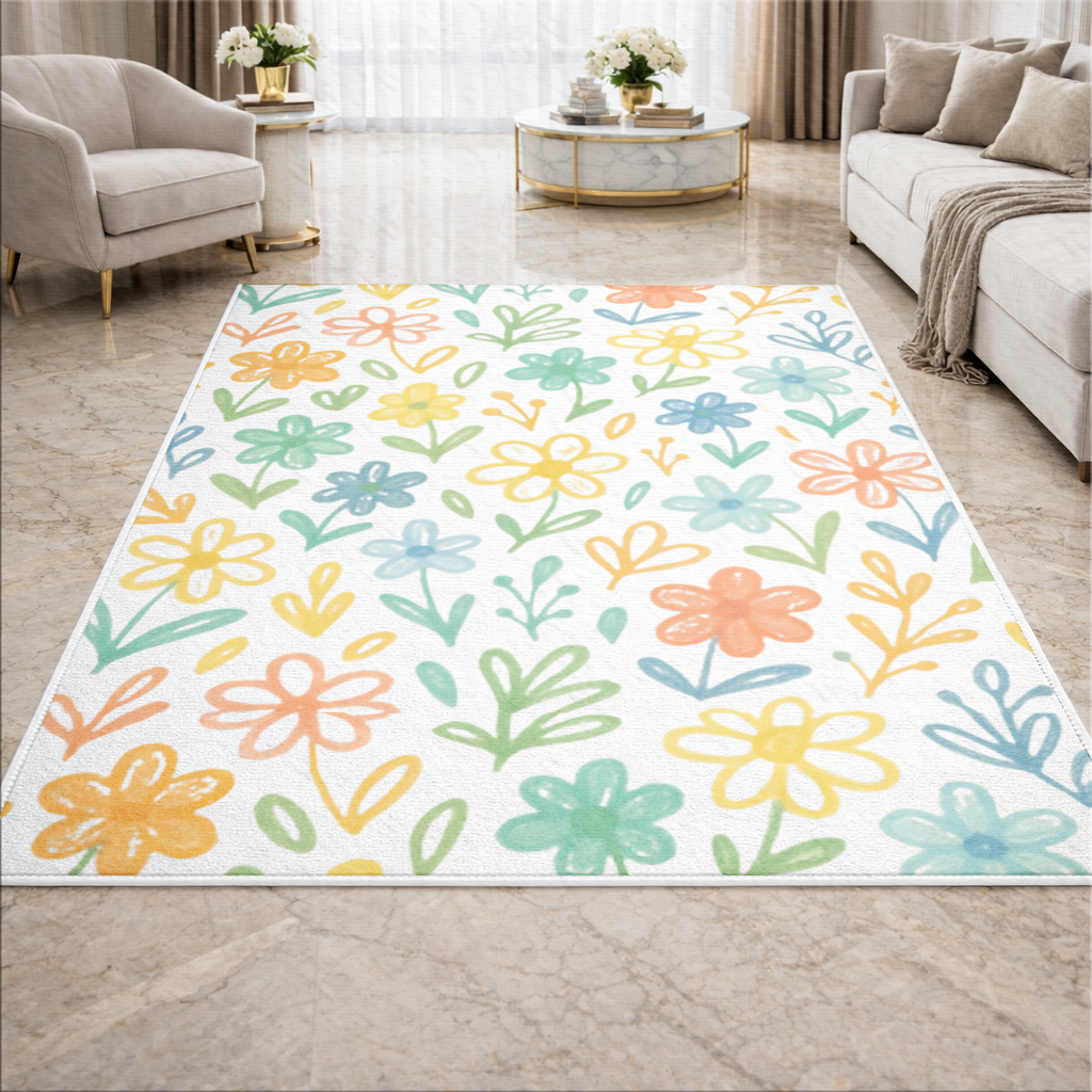 Colorful Boho Wildflowers Living room carpet