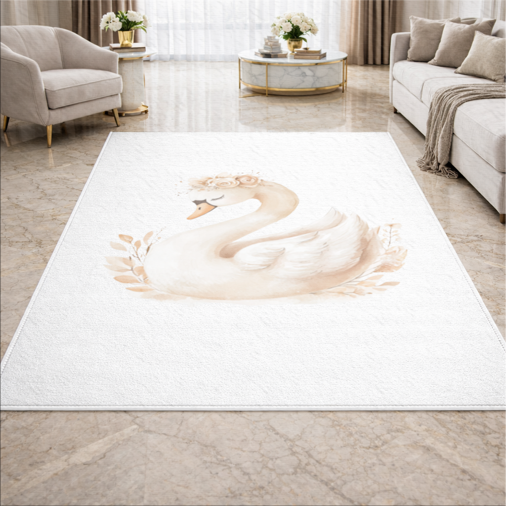 Elegant Floral Crown Boho Swan Living room carpet