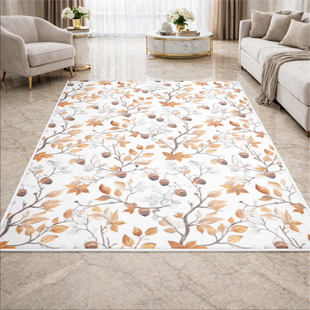 Watercolor Fall Acorns and Leaves Living room carpet