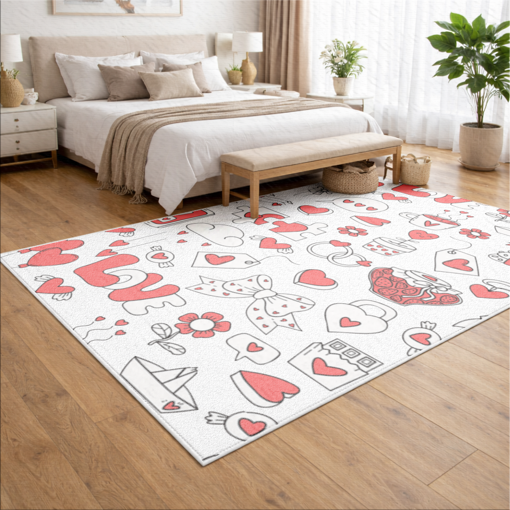 Valentines Day Doodle Love Heart Pattern Cute Design Living room carpet