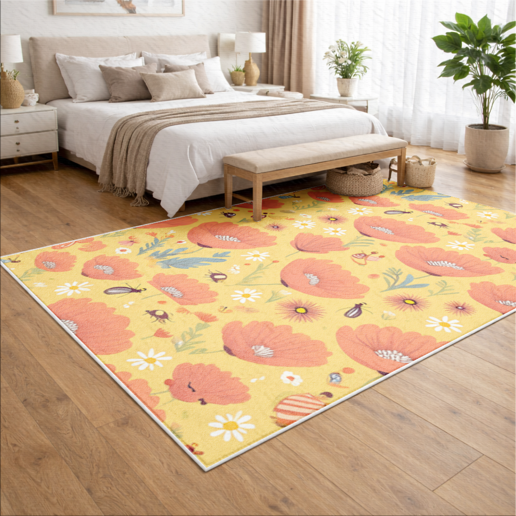 Çiçek ve Böcek Deseni Renkli Pattern Salon Halısı