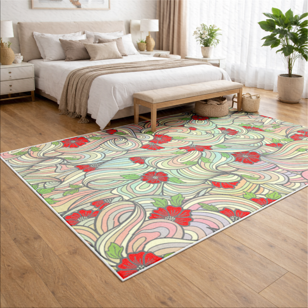 Floral Retro Wavy Pattern Living room carpet
