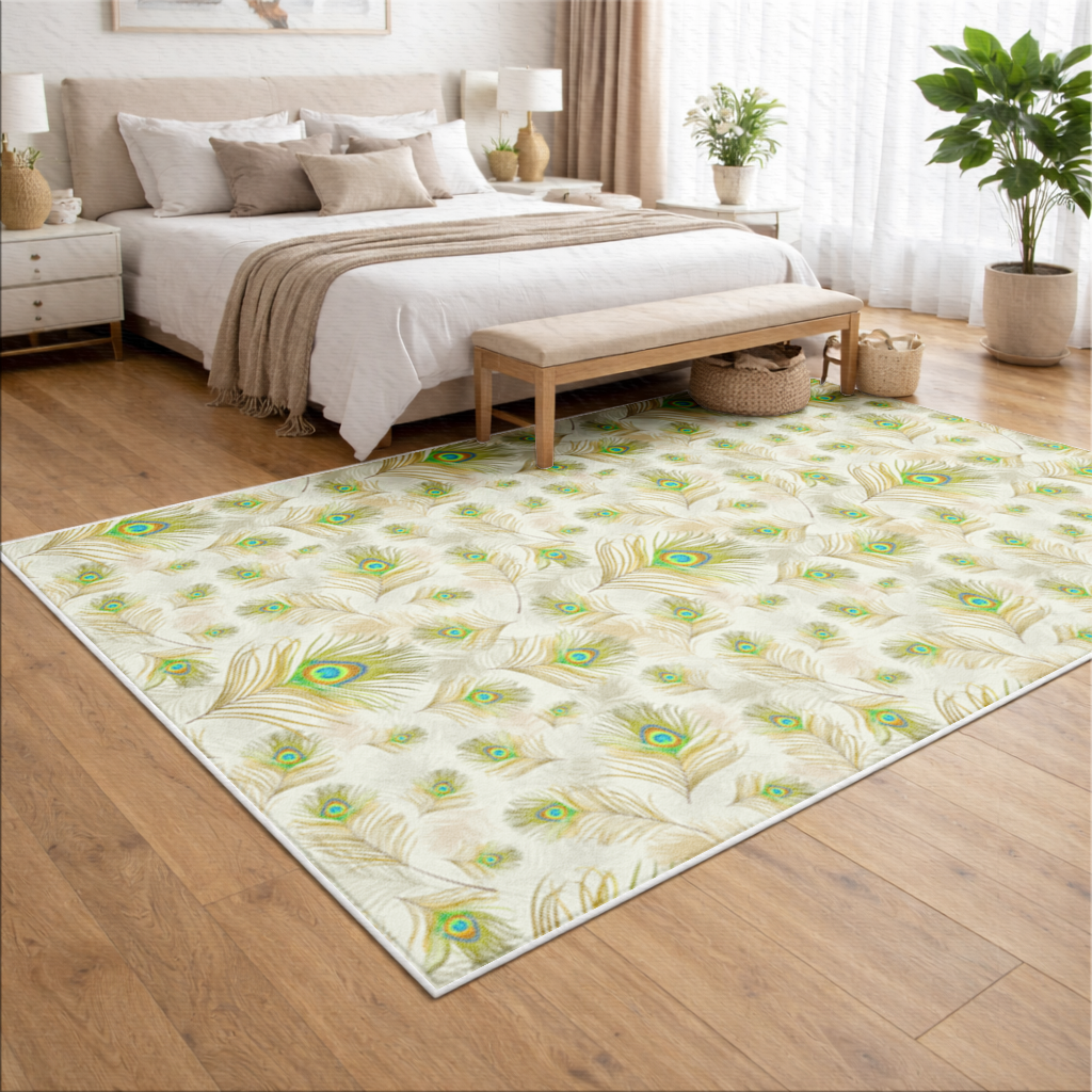 Elegant Peacock Feathers and Exotic Nature Seamless Pattern Living room carpet