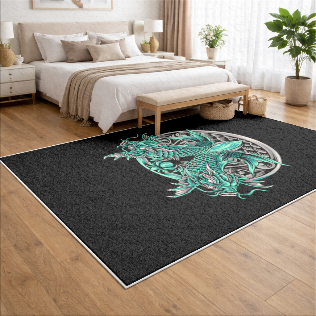 Turquoise Twin Dragon Emblem Design Living room carpet