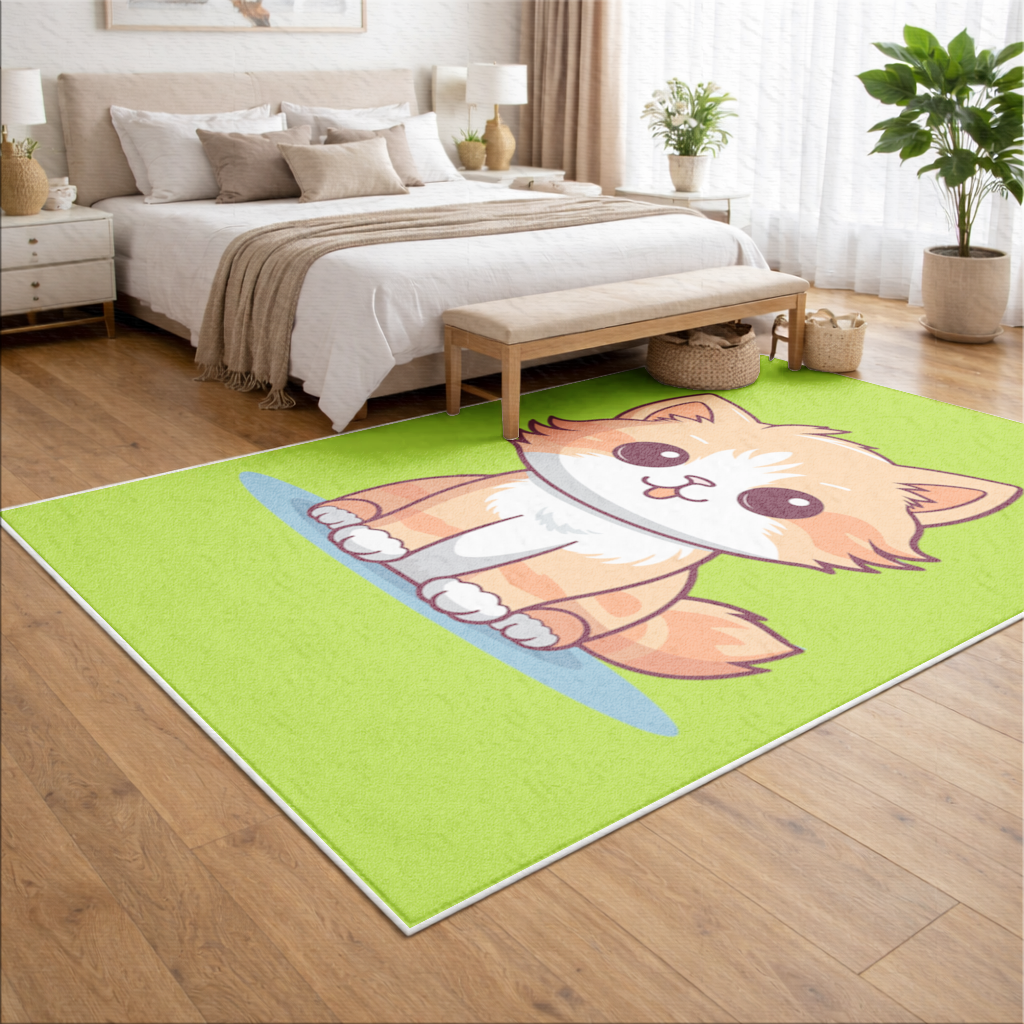 Cute Orange Cat Illustration Living room carpet
