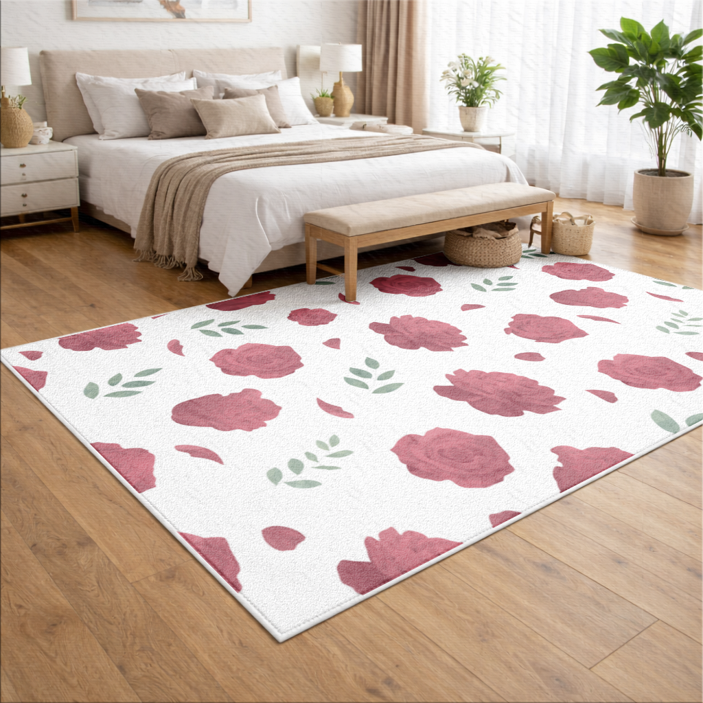 Red Rose and Leaf Romantic Seamless Pattern Living room carpet