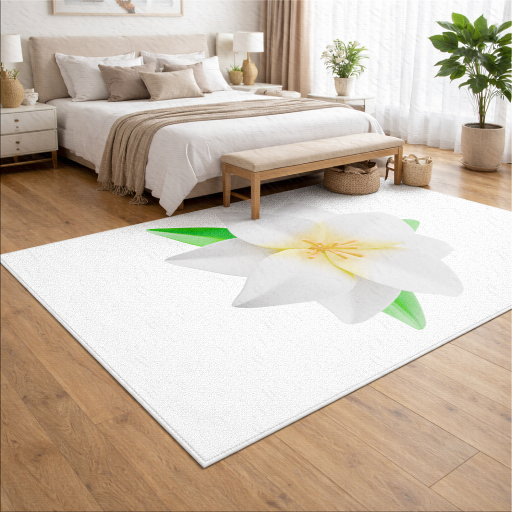 3D White Lily Flower Illustration Living room carpet