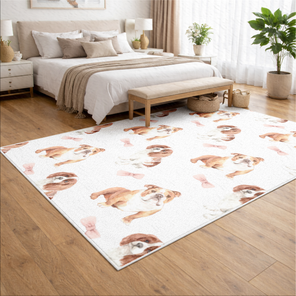 Watercolor English Bulldog and Cavalier Puppy Pattern Living room carpet