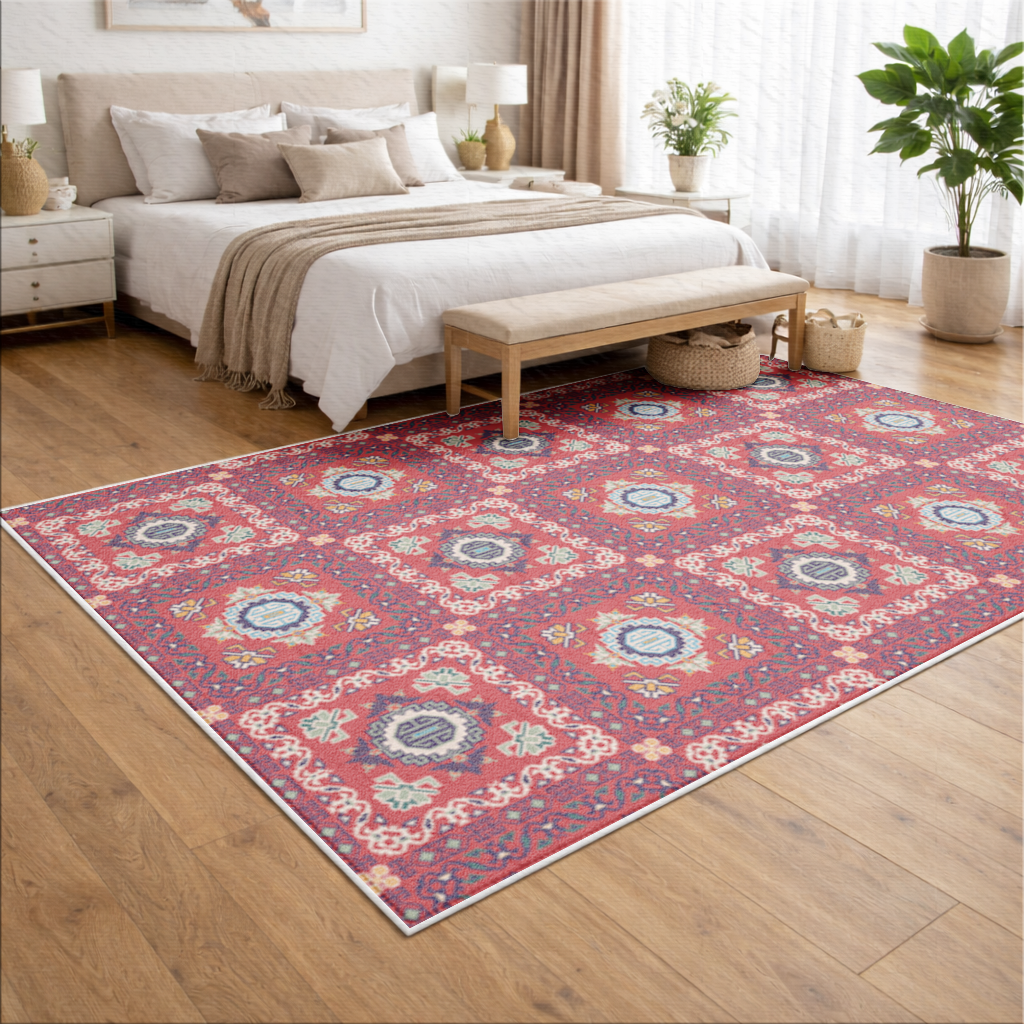 Traditional Kilim Inspired Red Ethnic Geometric Pattern Living room carpet