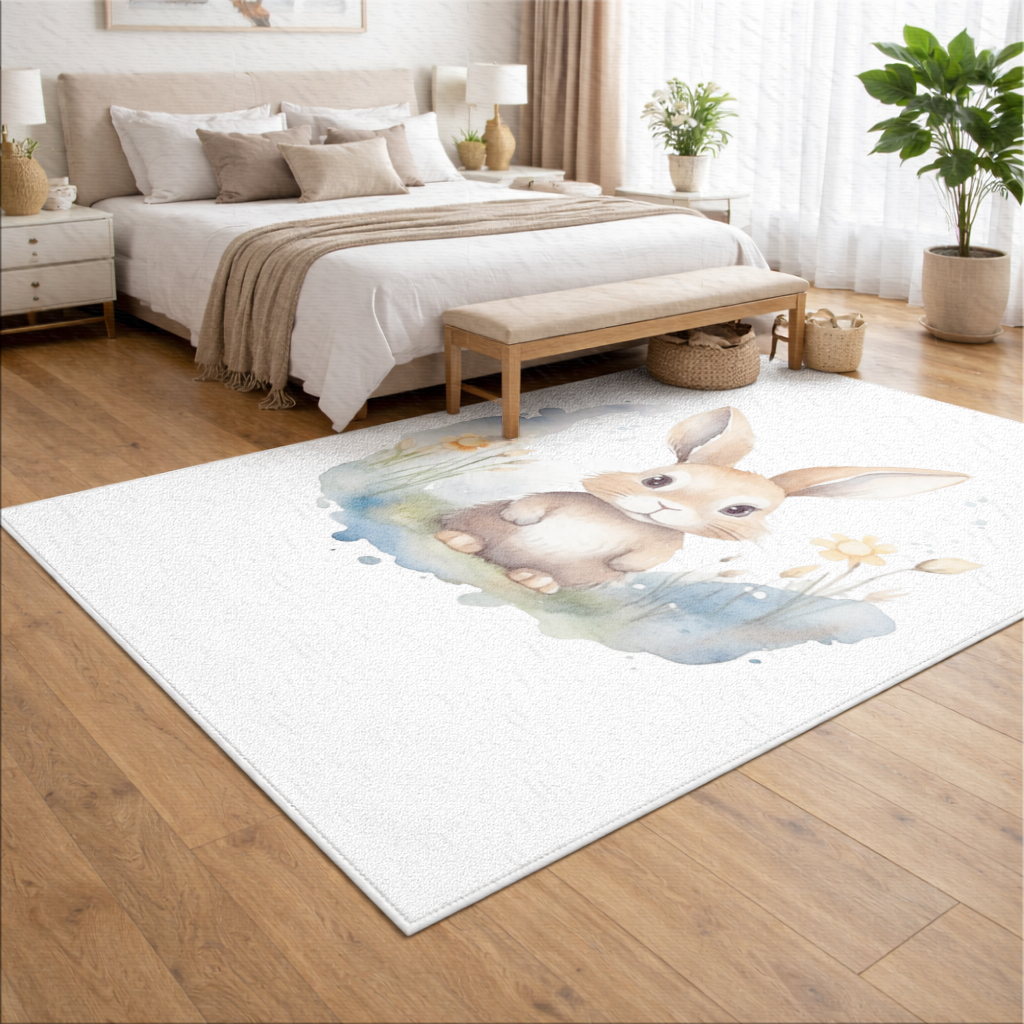 Cute Bunny Watercolor Illustration Living room carpet