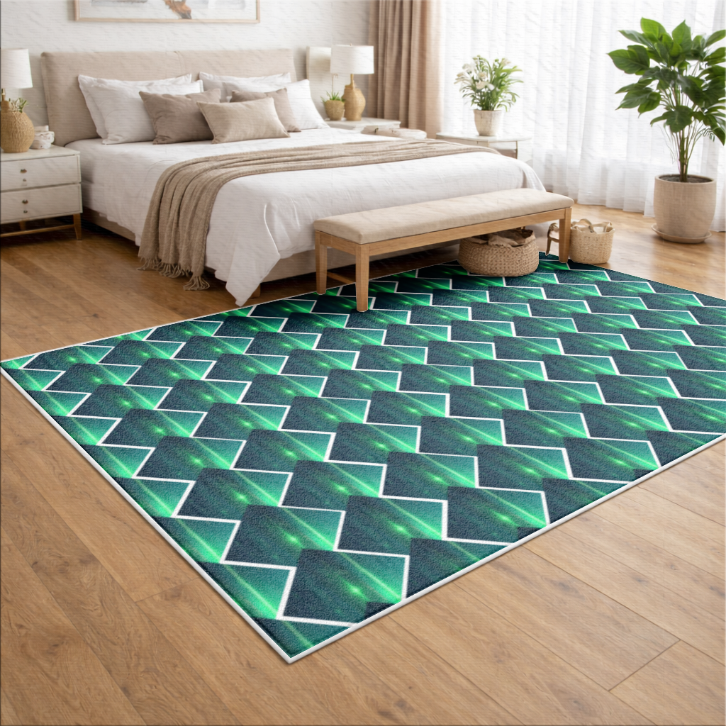 Green bright strips on black background. Living room carpet