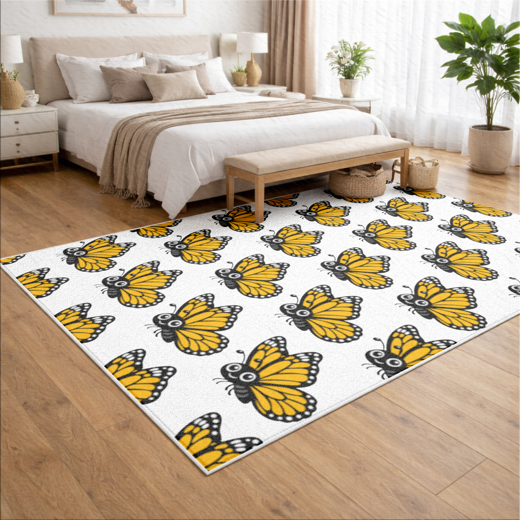 Smiling Orange Monarch Butterfly Character Living room carpet